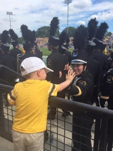 B was so excited to have the attention of the band members!